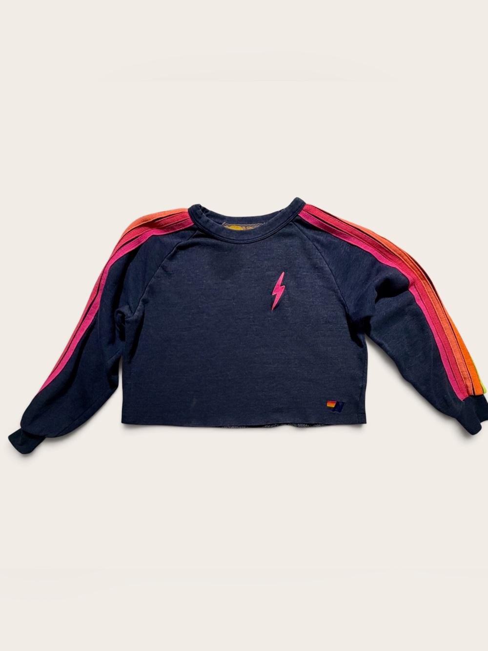 Aviator Nation Bolt Cropped Classic Crewneck Sweatshirt Heather Navy Small